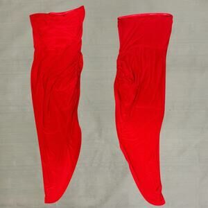 Norma Kamali Red Strapless Side Drape Asymmetrical Ruched Bodycon Gown Sz Medium